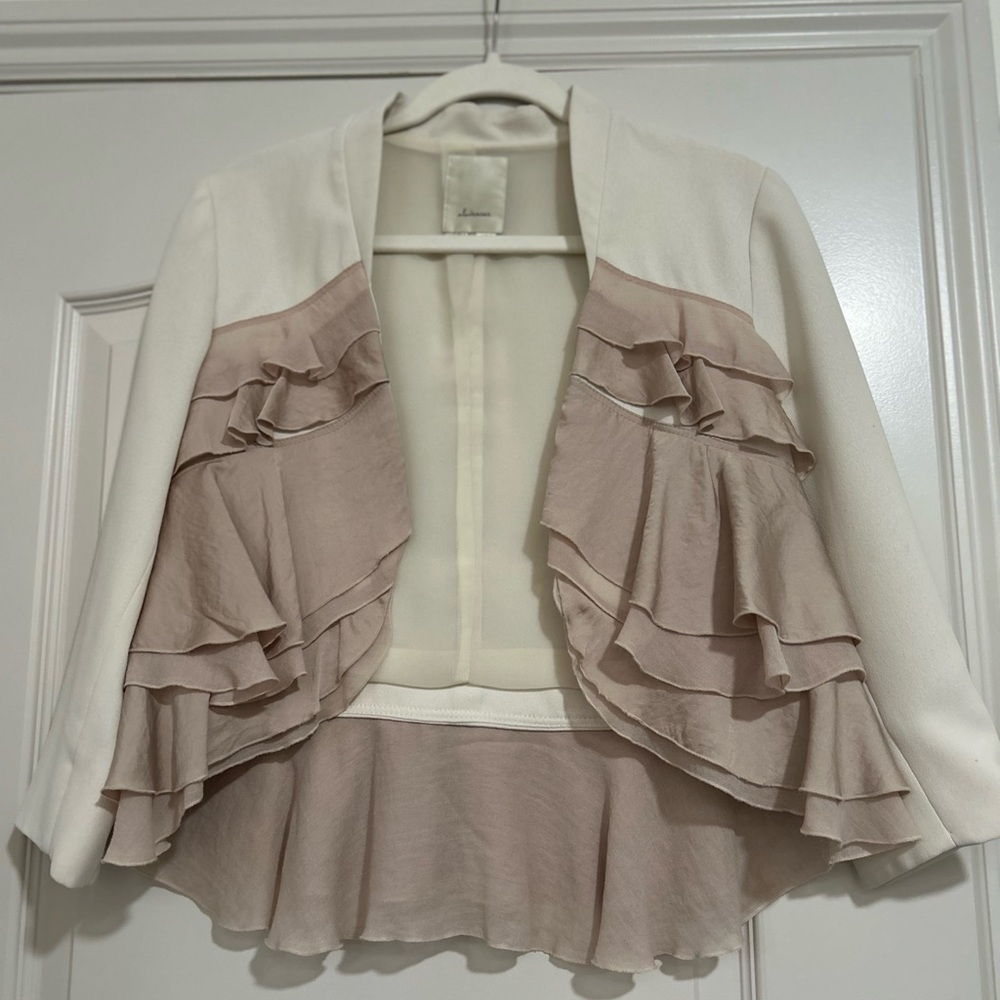 Elevenses Cream and Pink Ruffled Blazer